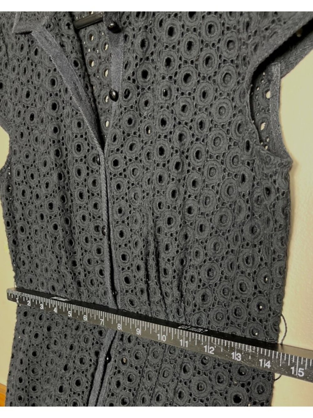Black Eyelet Shirtdress Midi Button Up Embroider Dark Feminine Whimsigoth Wom 8 - Picture 5 of 11